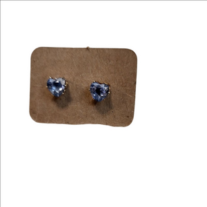 Gold Blue Crystal Heart Post Earrings